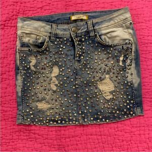 Dshe  Crystal Embellished Denim Mini Skirt, US4
